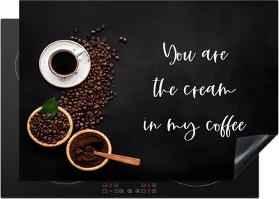 Produktbild von KitchenYeah© Herdabdeckplatte Sprichwörter - Zitate - Du bist die Sahne in meinem Kaffee - Liebe - Kaffee , 75x52cm, Küche Deko, Glaskeramikkochfeld Herdabdeckung, Abdeckplatte fùr Kochfeld