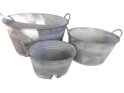 Produktbild von Zinkwannen-Set Oval 3 Stück Pflanztopf Zinkbottich Blumentopf 54-33 cm