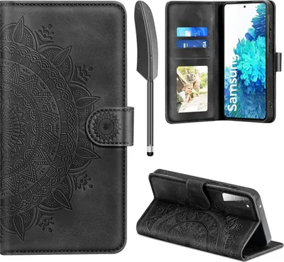 Image de EASDNB Samsung Galaxy S20 FE Étui portefeuille en cuir noir