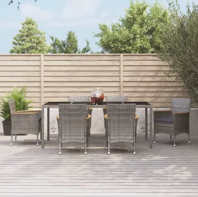 Image de The Living Store Ensemble de jardin 7 pièces avec coussins Gris Poly Rattan