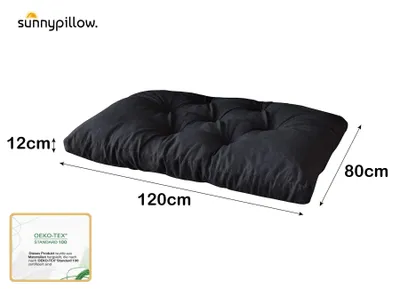 Produktbild von sunnypillow Palettenkissen für Gartenmöbel - Sitzkissen 120 x 80 cm - Palettenauflage für Palettensofa - Palettenpolster, Sitzpolster für Palettenmöbel - Gesteppte Gartenkissen - Kissen Schwarz