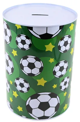 Produktbild von Große Fußball Spardose aus Metall für Jungen - Sicheres Sparen in bunten Farben