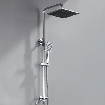 Produktbild von Auralum chrom Duschsäule ohne Wasserhahn, Duschkopf 25 x 25 cm und Duschkopf, verstellbare Duschsäule 74 – 109 cm mit Messingumsteller