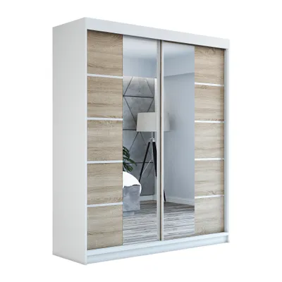 Produktbild von Schwebetürenschrank, 2-türig Schrank ERA 180 cm (mit Spiegel) Weiß / sonoma / sonoma