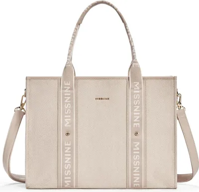 Produktbild von Missnine Tragetasche Canvas-Laptoptasche 15,6 Zoll Damen Aktentasche Büro Schule Khaki