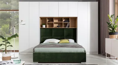 Produktbild von Casa Padrino Luxus Schlafzimmer Möbel Set Matt Weiß / Naturfarben / Grün / Silber - Doppelbett mit Schlafzimmerschrank - Hotel Möbel - Schlafzimmer Möbel - Luxus Möbel - Luxus Einrichtung