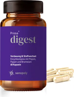 Produktbild von Sanopoly Priosa® Digest | 60 Kapseln | Enzymkomplex mit Pepsin, Papain & Bromelain