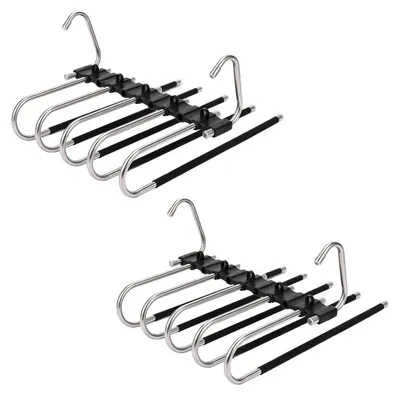 Hosenbügel 2er-Set, 5-in-1, platzsparend, rutschfest, schwarz