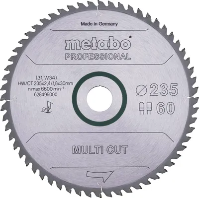 Produktbild von Metabo Kreissägeblatt multi cut - professional 235 x 30 x 2,4/1,8, 60 Zähne, Spanwinkel 5°