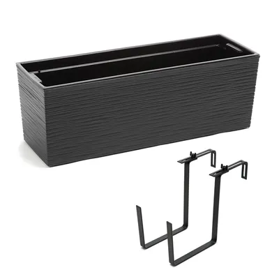 Produktbild von Balkonkasten Pflanzkasten Blumenkasten Wasserspeicher Meißel Metallisches Graphit Kunststoff Geländerkasten flexible Metallhalterung pulverbeschichtet 56 x 18,5 x 19,5 cm
