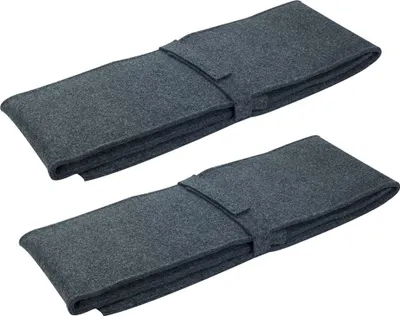 Two folded grey fabric bench covers are shown against a white background.