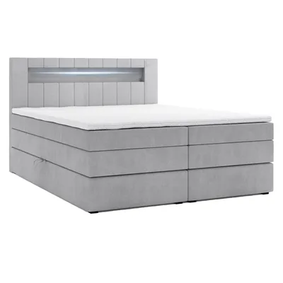 Produktbild von Boxspringbett KUBA KING mit Bettkasten 180 x 200 cm Webstoff Grau mit Visco Topper Bett Bettkasten Taschenfederkern