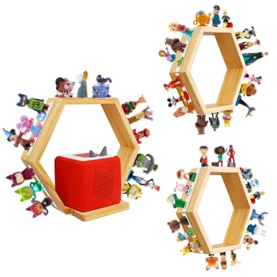 Image de Étagère hexagonale magnétique Toniebox, étagère murale pour ranger et exposer des figurines, étagère pour enfants, chambre d'enfant, salon (bois naturel)