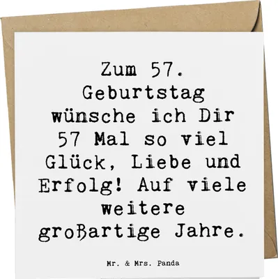 Produktbild von Mr. & Mrs. Panda Glückwunschkarte Spruch 57. Geburtstag Glück - Weiß - Geschenk, Klappkarte, Jubiläum, Grußkarte, Happy Birthday, anlasskarte, faltkarte, doppelkarte