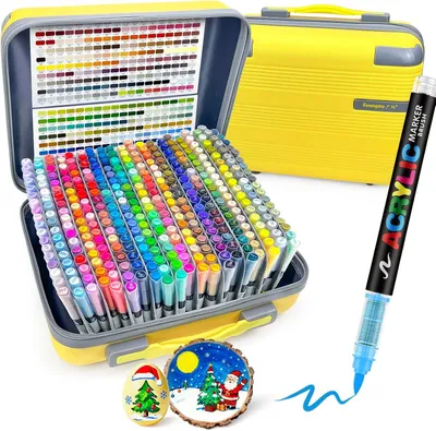 Produktbild von GuangNa 360 Farben Acrylmarker Set, Brush Tip Acrylstifte für Steine, Glas, Keramik, Leinwand, Wasserfest Schnelltrocknend