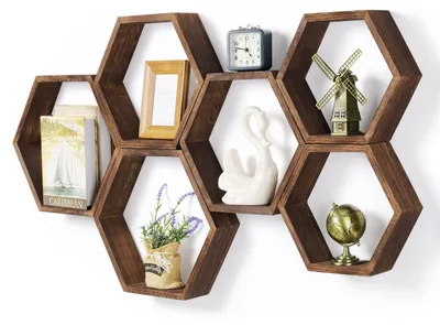 Image de Ensemble de 6 étagères hexagonales pour la décoration et le rangement
