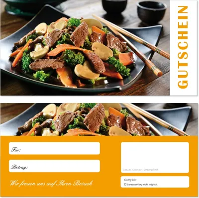 Produktbild von 200 Stück Geschenkgutscheine (GUT-701) Gutscheine Gutscheinkarten für Bereiche wie Gastronomie Fleisch Grillen Restaurant Nudeln