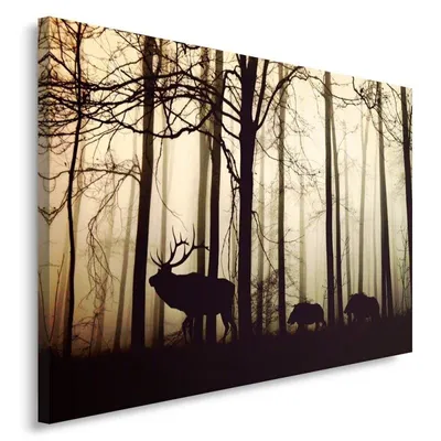 Produktbild von Leinwandbild tiere in einer waldlandschaft 60x40 cm Feeby braun wandbild bereit zum aufhängen