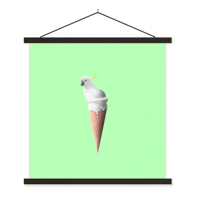 Produktbild von MuchoWow® Textilposter Papagei - Eistüten - Eiscreme - Weiß - Grün 60x60 cm mit schwarzem Rahmen - Posteraufhänger