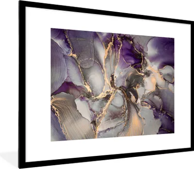 Produktbild von MuchoWow® Gerahmtes Poster Gold - Lila - Marmor 80x60 cm - Poster mit Schwarzem Bilderrahmen Wandposter Rahmen Foto Bilder - Schlafzimmer-Dekorationen - Fotoposter
