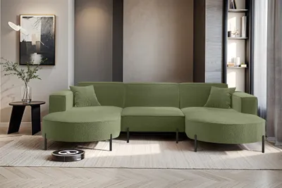 Produktbild von Wohnlandschaft U-Form Sofa VALENCIA in Stoff Quelle Hellgrün