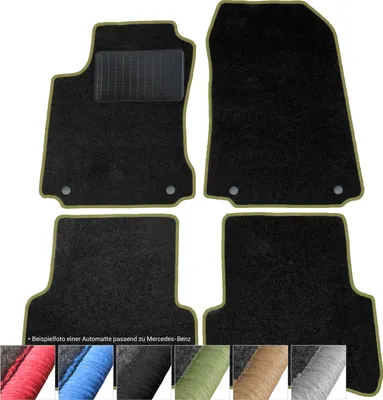 Image de moto-MOLTICO Tapis de sol en velours noir pour Mercedes-Benz Classe C W204 à partir de 2007 (vert - surpiqûres)