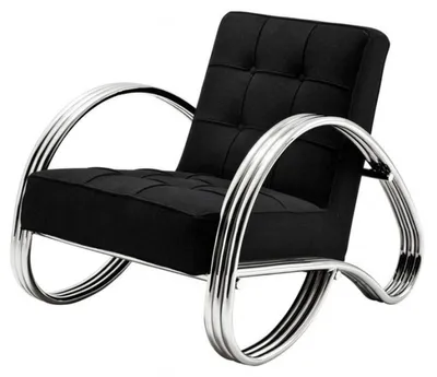 Produktbild von Casa Padrino Art Deco Sessel Chrom / Schwarz Mod4 - Club Sessel - Lounge Sessel, Lounge Sessel
