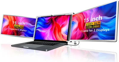 Produktbild von 15-Zoll-Laptop-Erweiterungsbildschirm FHD Tragbarer Tri-Screen-Monitor mit 1 Kabel fuer 2 Displays fuer Windows, MacOS für 15-17,3-Zoll-Laptops