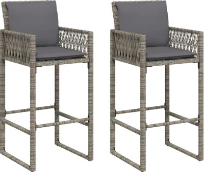 Produktbild von vidaXL Garten-Barhocker mit Kissen 2 Stk. Grau Poly Rattan