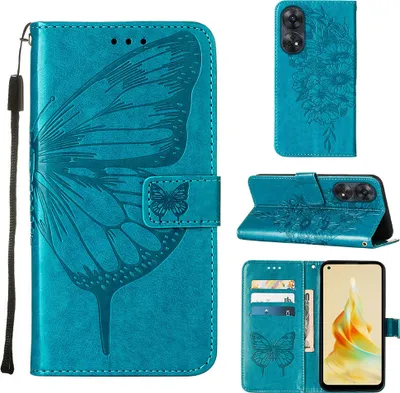Obrázek produktu pro Pouzdro pro OPPO Reno8 T 4G Motýlí Reliéf Flip Kožené Pouzdro s Kapsami na Karty a Stojánkem modré
