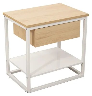 Beistelltisch mit Schublade, Metall/MDF, natur/weiß, 50x35x50 cm