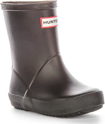 A single brown Hunter boot is shown against a white background.