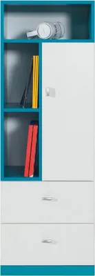 Produktbild von Furniture24 Schrank Hochschrank MOBI MO7 mit 2 Schubladen und Türen Weiß/Türkis