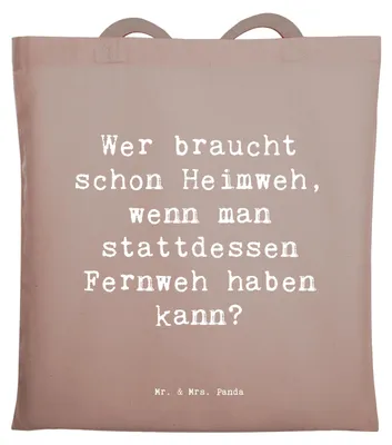 Produktbild von Mr. & Mrs. Panda Schultasche Spruch Heimweh oder Fernweh - Braun Pastell - Geschenk, Zitat, Tasche, Gefühl, Abenteuerlust, Tragetasche, Tote Bag, Abenteuer, Laptoptasche