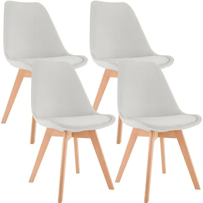 Productafbeelding van CLP Set van 4 eetkamerstoelen Linares, bekleed met rugleuning, met een frame van beukenhout | Kleur: lichtgrijs | Materiaal: fluweel