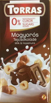 Obrázek produktu pro Torras Bezlepková mléčná čokoláda s lískovými ořechy bez přidaného cukru (75g), 38996
