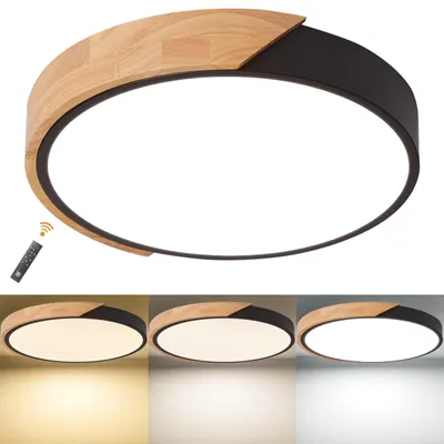 LED-Deckenleuchte dimmbar 24W rund Holz Ø30cm 3000-6000K
