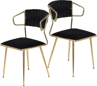 Immagine prodotto di set di 2 sedie per sala da pranzo, seduta in velluto, poltrona, poltrona da salotto, sedia da ufficio imbottita con gambe in metallo dorato, sedia da toilette