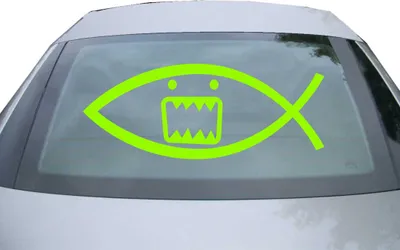 Produktbild von Indigos UG - Aufkleber Heckscheibe & Motorklappe DE2417 - neongrün - 600x237 mm - Domo Fisch - Auto Scheiben Fenster Heckklappe Tuning Racing JDM - Die cut