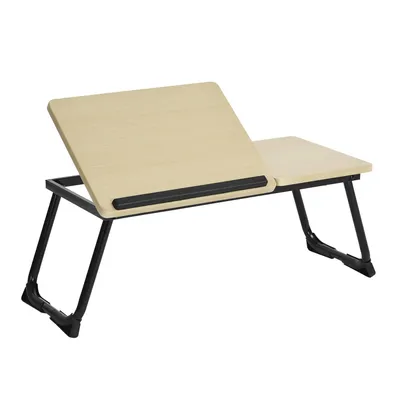 Produktbild von Meubles Cosy Klappbarer Betttisch / Laptop-Ständer aus Holz und weißem Metall, Schwarz - MAMIE
