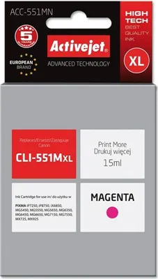 Produktbild von Activejet ACC-551MN Tintenpatrone (Ersatz für Canon CLI-551M; Höchst; 15 ml; magenta)