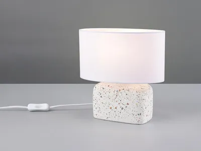 Produktbild von Kleine Tischlampe mit Betonfuß und Stoffschirm Weiß inkl. E14 LED, Höhe 24cm