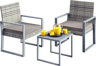 Produktbild von CASARIA® Balkonmöbel Set WPC Tisch 160kg Belastbarkeit Polyrattan 2 Stühle Auflagen höhenverstellbare Füße Outdoor Wetterfest Garten Balkon Möbel Lounge Grau