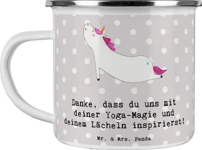 Produktbild von Mr. & Mrs. Panda becher emaille Yoga Trainerin Inspiration - Grau Pastell - Geschenk, Teetasse, Yoga-Trainerin, Teebecher, Atemtechniken, Pott, Hingabe, Stressabbau