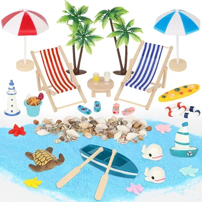 Productafbeelding van Miniatuur Strandset - Doe-het-zelf Decoratie - Zelf Decoreren - 32 Delig - Schaal 1:12 - Geel