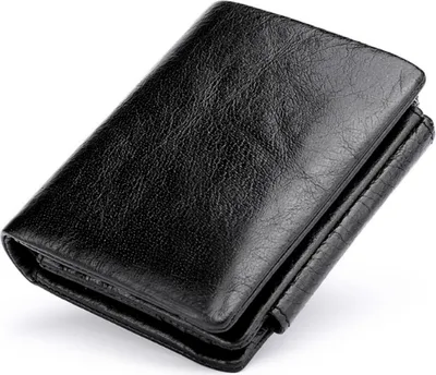 Zdjęcie produktu dla INF Męski skórzany krótki portfel z blokadą RFID, Slim Trifold Wallet Czarny