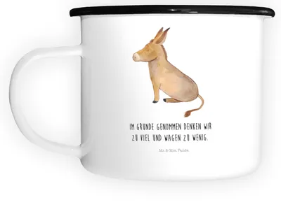 Produktbild von Mr. & Mrs. Panda Haferl Esel - Weiß - Geschenk, Mut, Emaille Tasse, Teetasse, Erfolg, Weisheit, Becher, Große, Pott, Zuversicht, Lustige Sprüche, Tapferkeit
