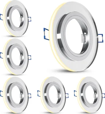 Produktbild von SSC-LUXon YAPU 6er Pack Glas Einbaustrahler mit LED Ring in rund silber spiegelnd - Einbauleuchte für GU10 / Module inkl. Fassung