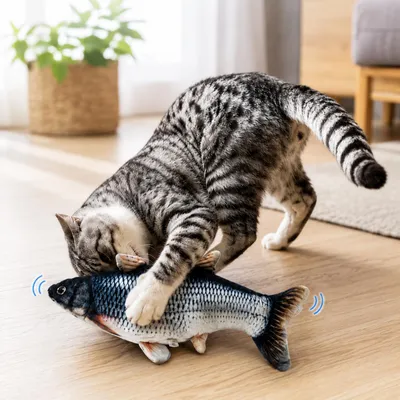 Produktbild von Interaktiver Zappelfisch 30 cm USB aufladbar Katzenminze Katzenspielzeug Fisch