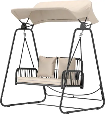 Produktbild von Hollywoodschaukel Rattan 2-Sitzer Gartenschaukel mit Sonnendach Kissen bis 240 kg 149 x 121 x 180 cm Khaki